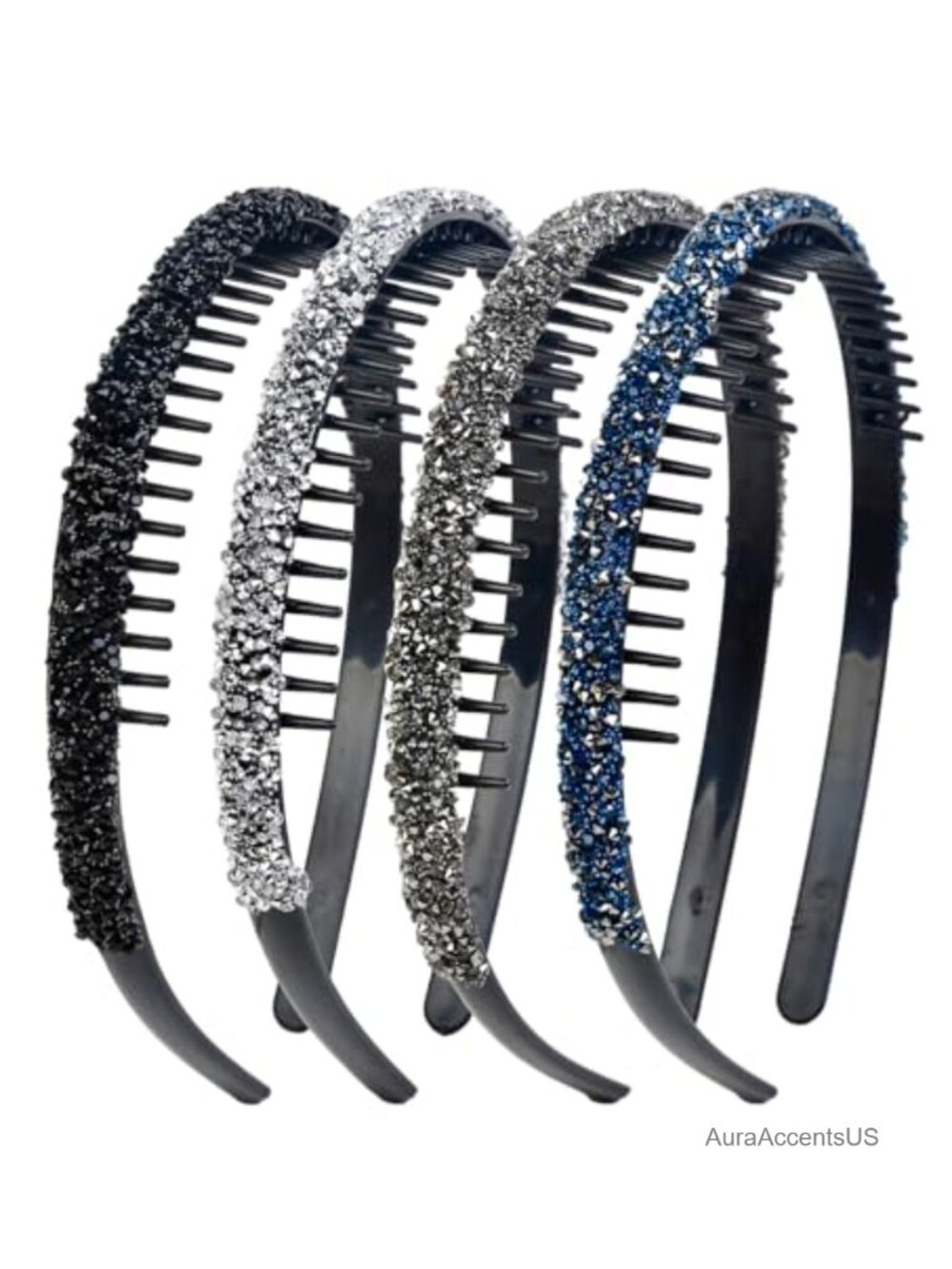 4Pc Rhinestone Headbands with Teeth Non Slip Comb Hair Accessories